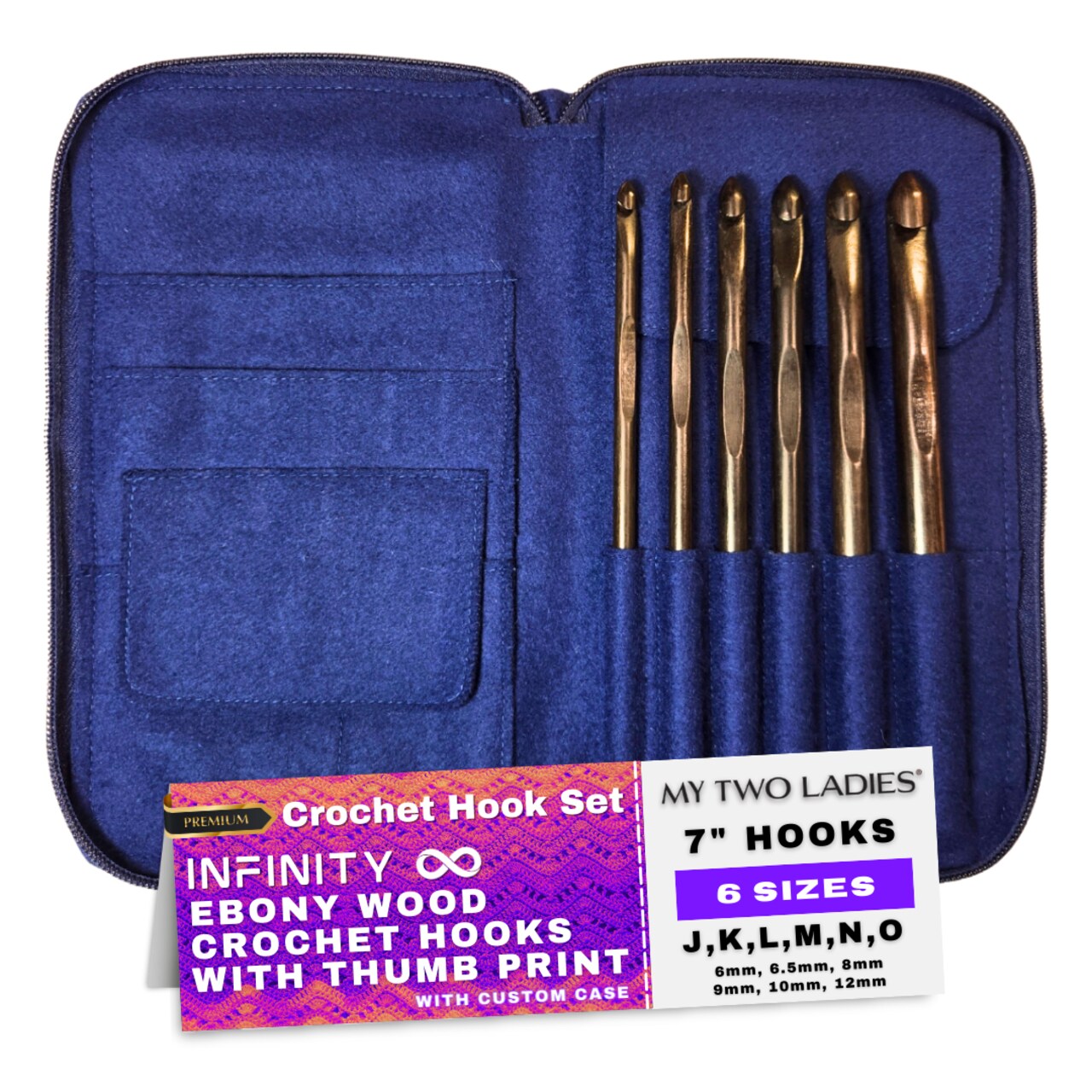 My Two Ladies | Infinity | Crochet Hook Set | Ebony | Sizes J, K, L, M, N, O